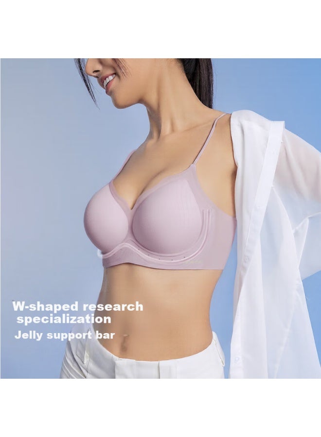 Curveism Cubism Style Women'S Underwear Summer New Thin Cool Breathable Seamless Thin Shoulder Strap Small Chest Push-Up Bra Purple S - Image 2