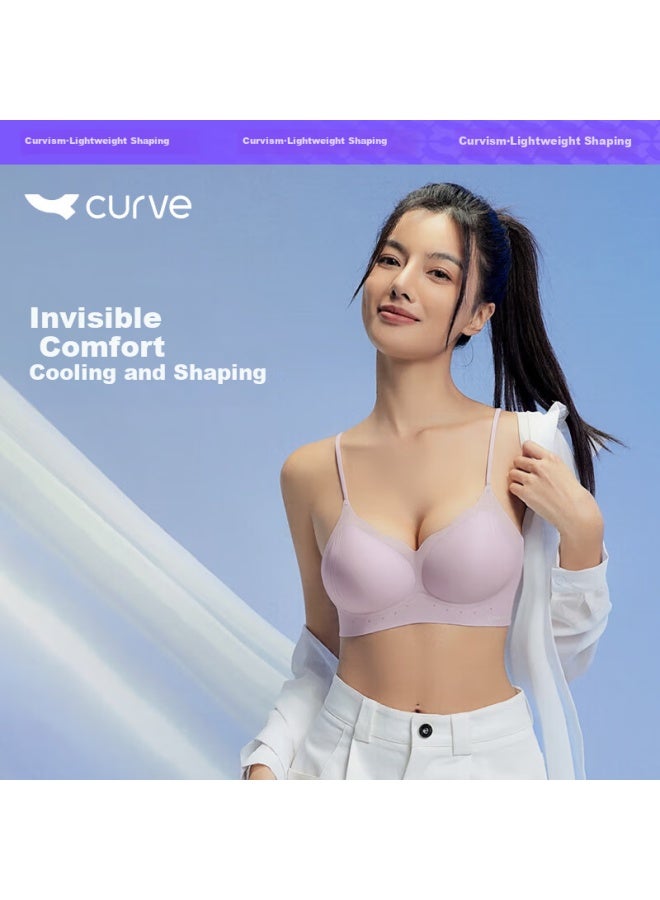 Curveism Cubism Style Women'S Underwear Summer New Thin Cool Breathable Seamless Thin Shoulder Strap Small Chest Push-Up Bra Purple S - Image 1