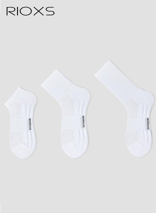 RIOXS 3 Pairs Mens Athletic Long Socks, Breathable Crew Athletic Mesh Socks for Males, Soft Moisture Wicking Cushion Long Socks for Hiking Running Traveling, White - Image 1
