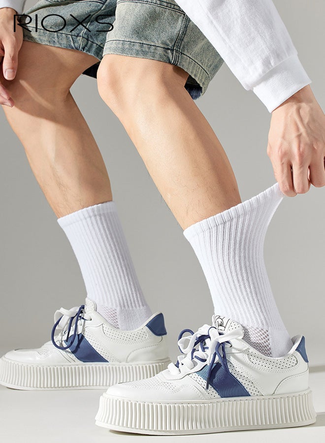 RIOXS 3 Pairs Mens Athletic Long Socks, Breathable Crew Athletic Mesh Socks for Males, Soft Moisture Wicking Cushion Long Socks for Hiking Running Traveling, White - Image 3