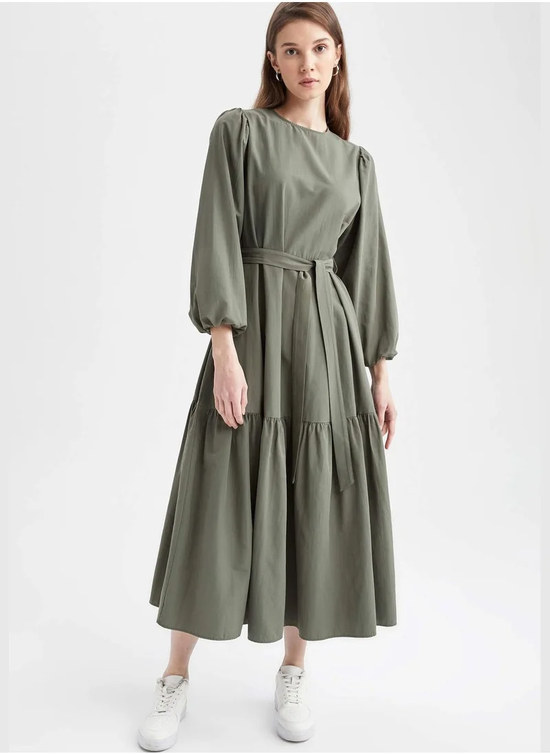 DeFacto Regular Fit Long Sleeve Belted Maxi Dress