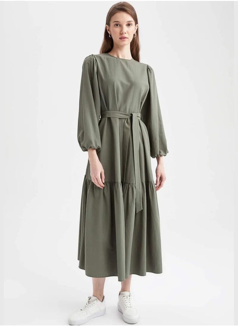 DeFacto Regular Fit Long Sleeve Belted Maxi Dress