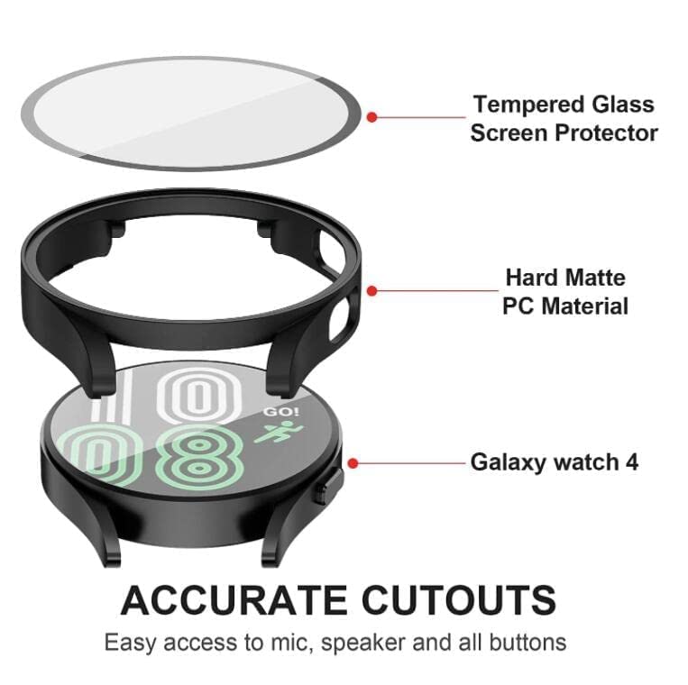 OpenTech Hard Silicone Protection Case Cover With Attached Screen Protector Compatible For Samsung Galaxy Smartwatch 4 (40Mm) Full Coverage (Black) - Image 3