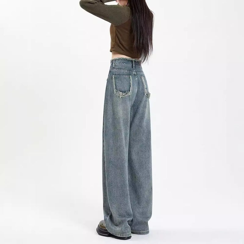 Women's High Waist Wide Leg Vintage Distressed Denim Jeans - Image 2