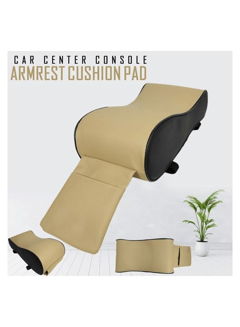 وسادة مسند الذراع للسيارة ، وسادة درابزين للسيارة ، وحدة التحكم المركزية في السيارة ، مسند الذراع ، وسادة مع جيب للهاتف المحمول ، بيج مع أسود 1 قطعة - Image 1