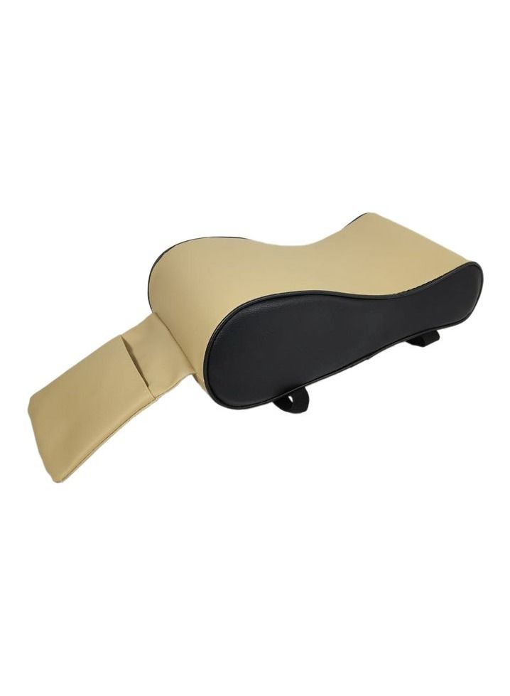 وسادة مسند الذراع للسيارة ، وسادة درابزين للسيارة ، وحدة التحكم المركزية في السيارة ، مسند الذراع ، وسادة مع جيب للهاتف المحمول ، بيج مع أسود 1 قطعة - Image 2