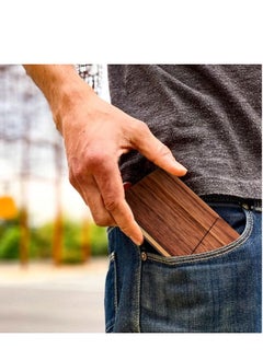 Excefore Wood Business Card Holders, PU Leather Business Card Case Pocket Business Card Holders for Men or Women, Professional Slim Business Card Carrier Name Card Holder Wallet With Magnetic Shut, Coffee  - Image 5