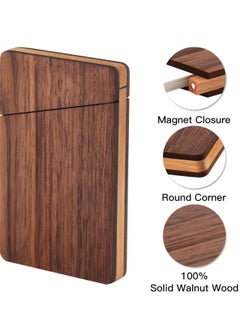 Excefore Wood Business Card Holders, PU Leather Business Card Case Pocket Business Card Holders for Men or Women, Professional Slim Business Card Carrier Name Card Holder Wallet With Magnetic Shut, Coffee  - Image 2