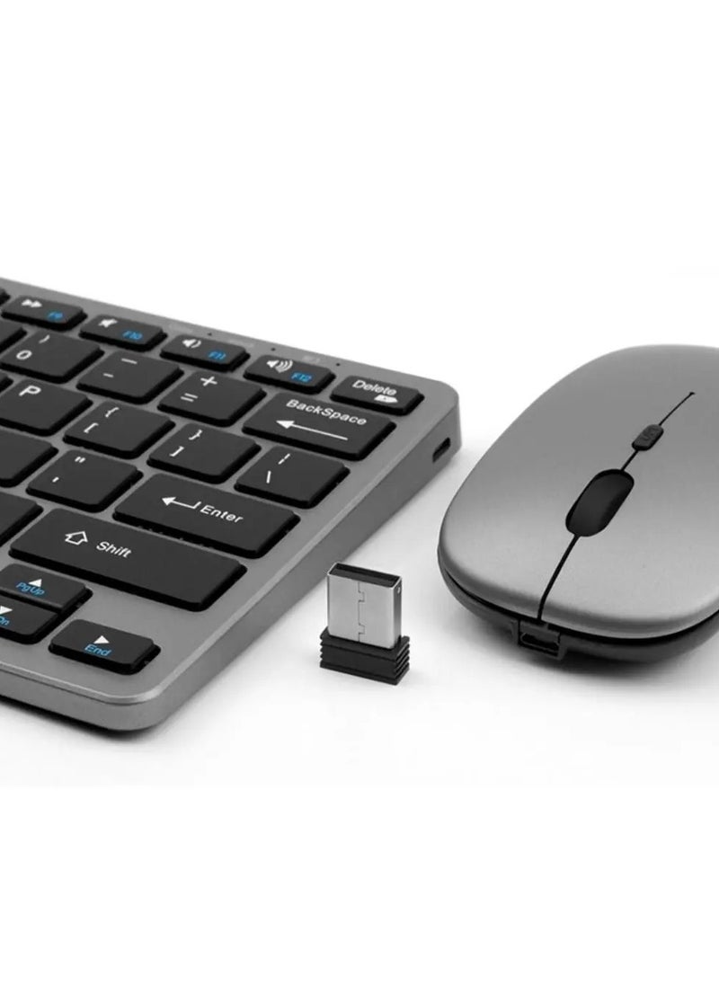 Forev - Rechargeable Dual Mode Keyboard Mouse Combo Silent Click – Bluetooth BT3-5 & 2.4G Wireless Connection – 3 Multi-Device (2.4G / BT1/ BT2 ) -10M Distance -Arabic / English Layout – with USB Receiver for Windows  / Android  / Laptop  | Silver - Image 1