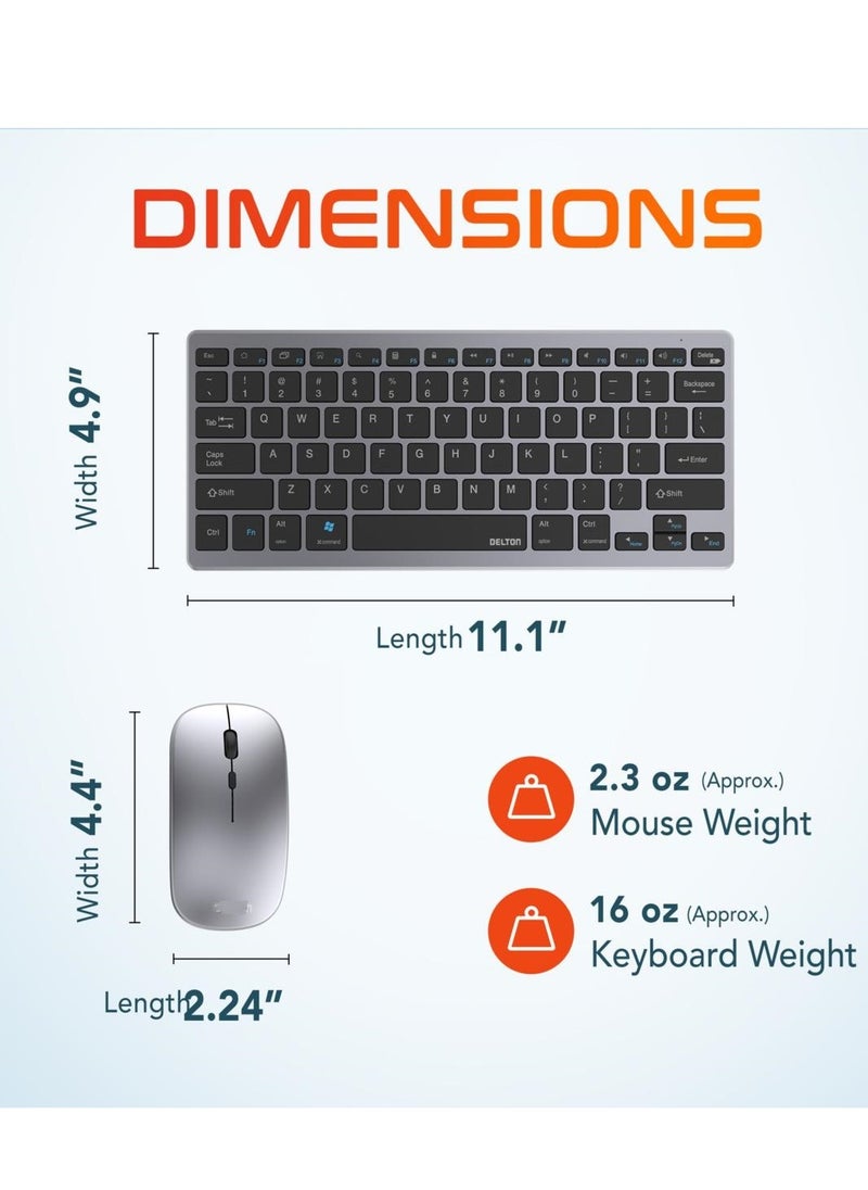 Forev - Rechargeable Dual Mode Keyboard Mouse Combo Silent Click – Bluetooth BT3-5 & 2.4G Wireless Connection – 3 Multi-Device (2.4G / BT1/ BT2 ) -10M Distance -Arabic / English Layout – with USB Receiver for Windows  / Android  / Laptop  | Silver - Image 1