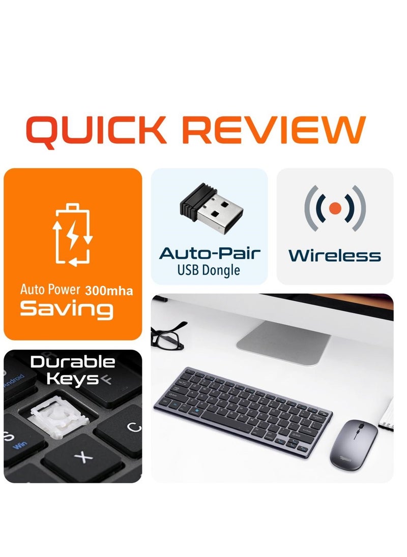 Forev - Rechargeable Dual Mode Keyboard Mouse Combo Silent Click – Bluetooth BT3-5 & 2.4G Wireless Connection – 3 Multi-Device (2.4G / BT1/ BT2 ) -10M Distance -Arabic / English Layout – with USB Receiver for Windows  / Android  / Laptop  | Silver - Image 1