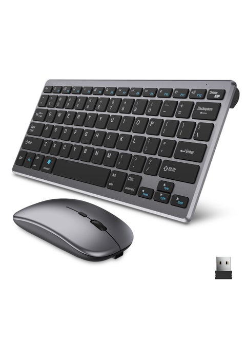 Rechargeable Dual Mode Keyboard Mouse Combo Silent Click – Bluetooth BT3-5 & 2.4G Wireless Connection – 3 Multi-Device (2.4G / BT1/ BT2 ) -10M Distance -Arabic / English Layout – with USB Receiver for Windows  / Android  / Laptop  | Silver
