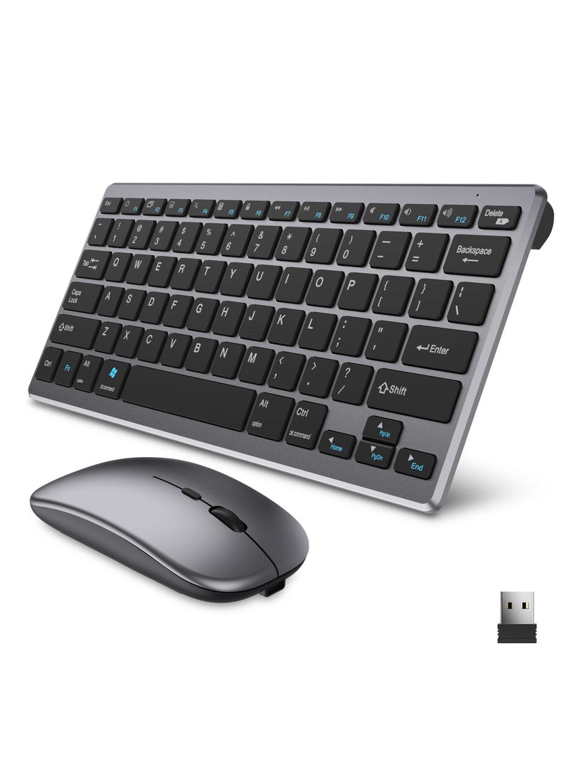 Forev - Rechargeable Dual Mode Keyboard Mouse Combo Silent Click – Bluetooth BT3-5 & 2.4G Wireless Connection – 3 Multi-Device (2.4G / BT1/ BT2 ) -10M Distance -Arabic / English Layout – with USB Receiver for Windows  / Android  / Laptop  | Silver - Image 1