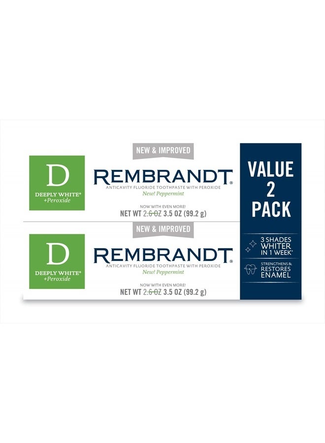 Rembrandt Deeply White + Peroxide Whitening Toothpaste, Peppermint Flavor, 3.5-Ounce (Pack of 2) (Packaging may Vary) - Image 1