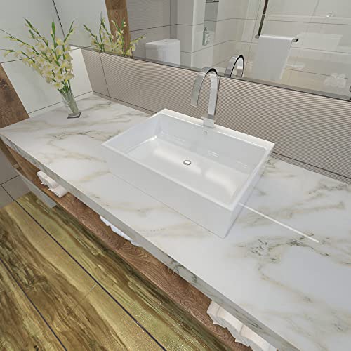 Ekmxmax White Marble Peel and Stick Wallpaper Granite Countertop Contact Paper 16"×118", White with Green Textured Self Adhesive Waterproof Glossy Removable PVC for Renter Furniture Cabinet Table - Image 3