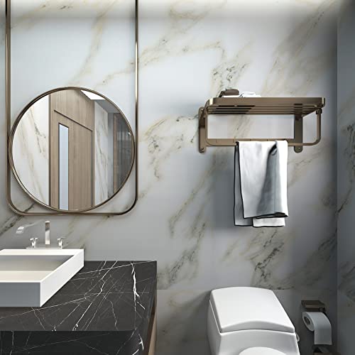Ekmxmax White Marble Peel and Stick Wallpaper Granite Countertop Contact Paper 16"×118", White with Green Textured Self Adhesive Waterproof Glossy Removable PVC for Renter Furniture Cabinet Table - Image 5