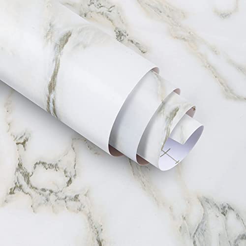 Ekmxmax White Marble Peel and Stick Wallpaper Granite Countertop Contact Paper 16"×118", White with Green Textured Self Adhesive Waterproof Glossy Removable PVC for Renter Furniture Cabinet Table - Image 1