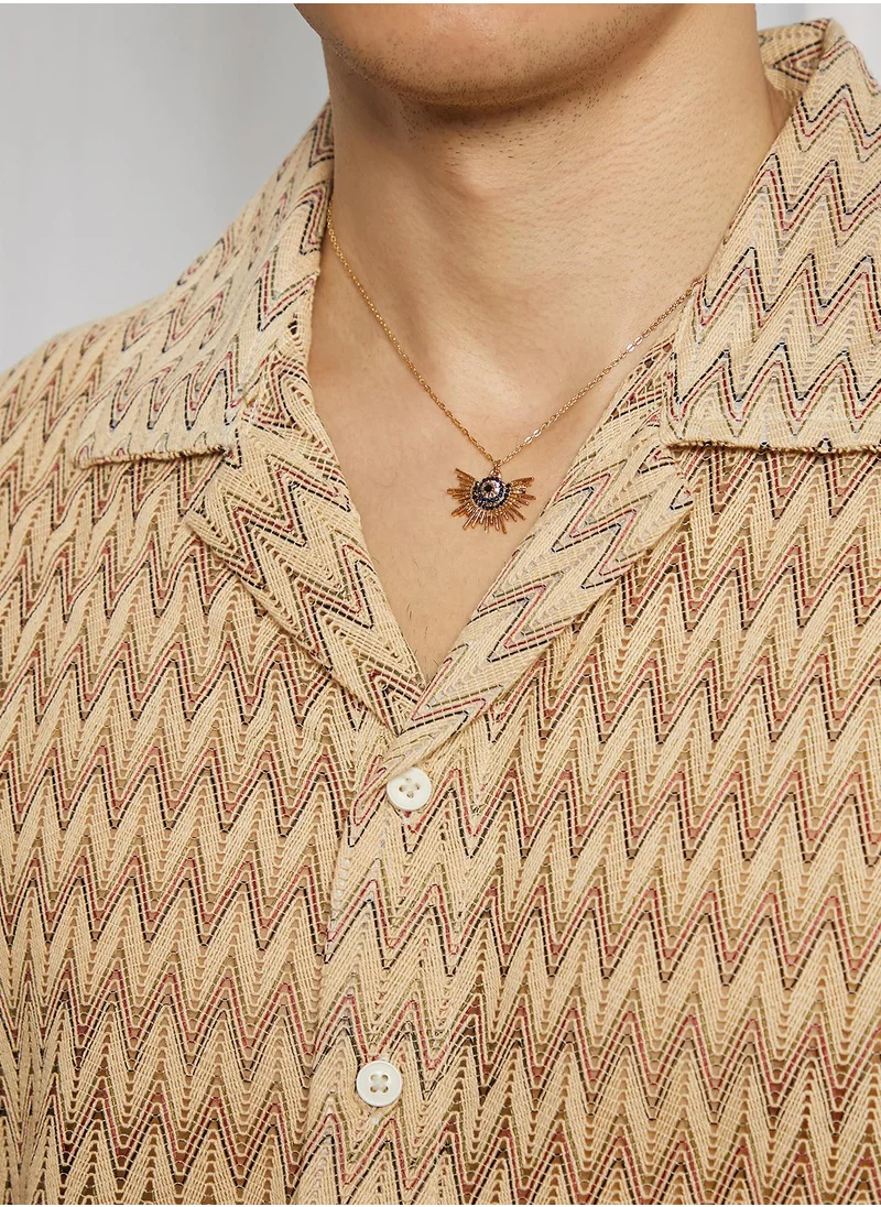 Campus Sutra Men's Canvas Beige Chevron-Knit Shirt