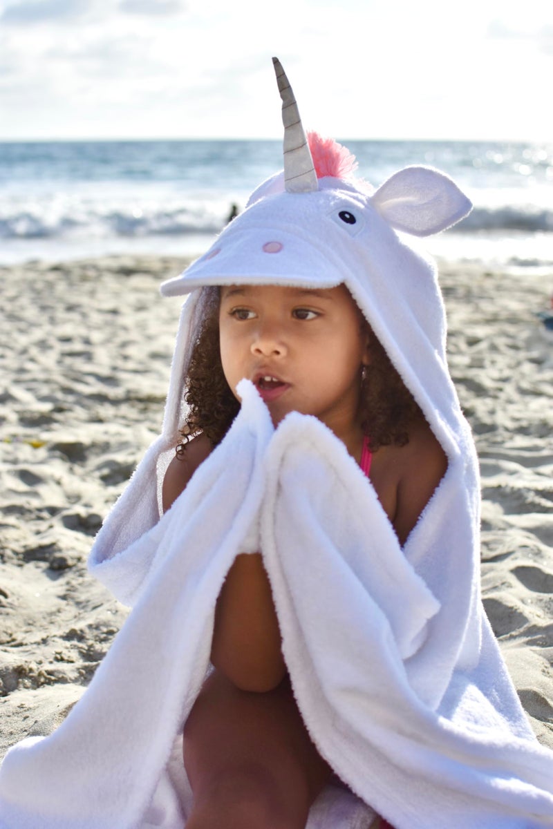 Yikes Twins Hooded Baby Towel for Kids 2-8 | Large 100% Cotton Baby Towel for Girls or Boys in White | Cute Unicorn Bath Towels for Babies and Toddlers with Rainbow Mane - Image 4