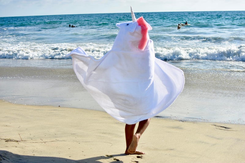 Yikes Twins Hooded Baby Towel for Kids 2-8 | Large 100% Cotton Baby Towel for Girls or Boys in White | Cute Unicorn Bath Towels for Babies and Toddlers with Rainbow Mane - Image 2