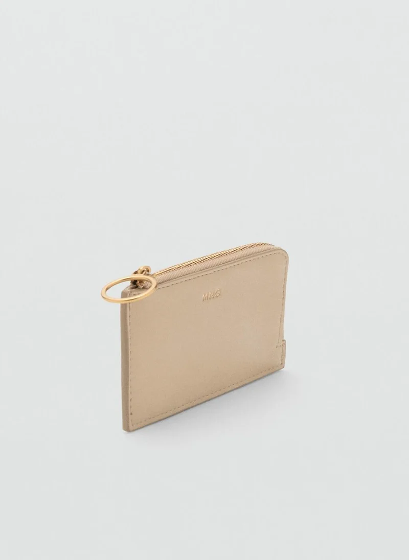 MANGO Hammered leather-effect card holder with zip