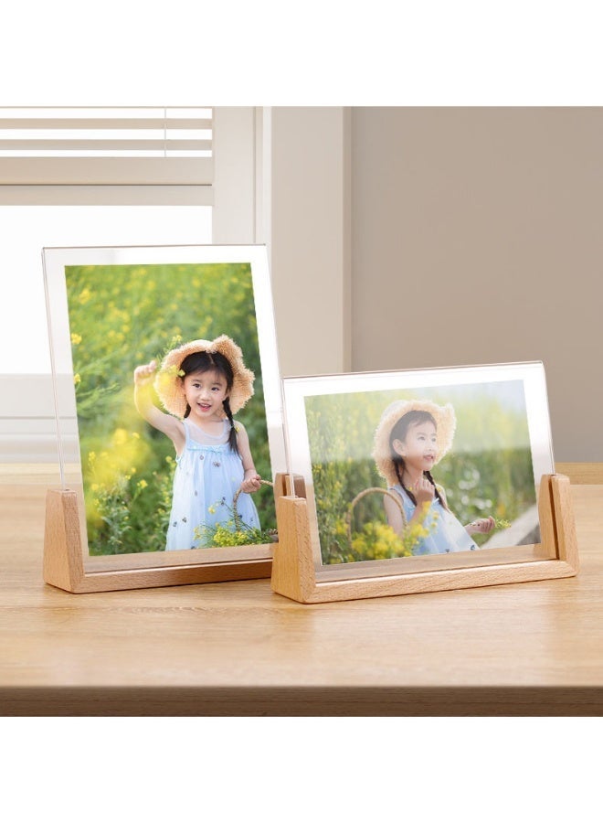 FASHION HOME Rustic Wood Picture Frame Wooden Photo Frames with Base U Shaped Double Sided High Definition Acrylic Covers Menu Holder Sign Card Stand for Tabletop or Desktop Display 1PC - Image 1