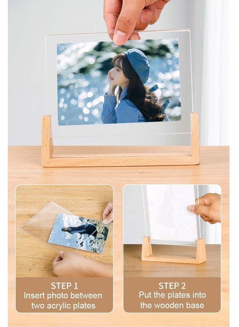 FASHION HOME Rustic Wood Picture Frame Wooden Photo Frames with Base U Shaped Double Sided High Definition Acrylic Covers Menu Holder Sign Card Stand for Tabletop or Desktop Display 1PC - Image 4