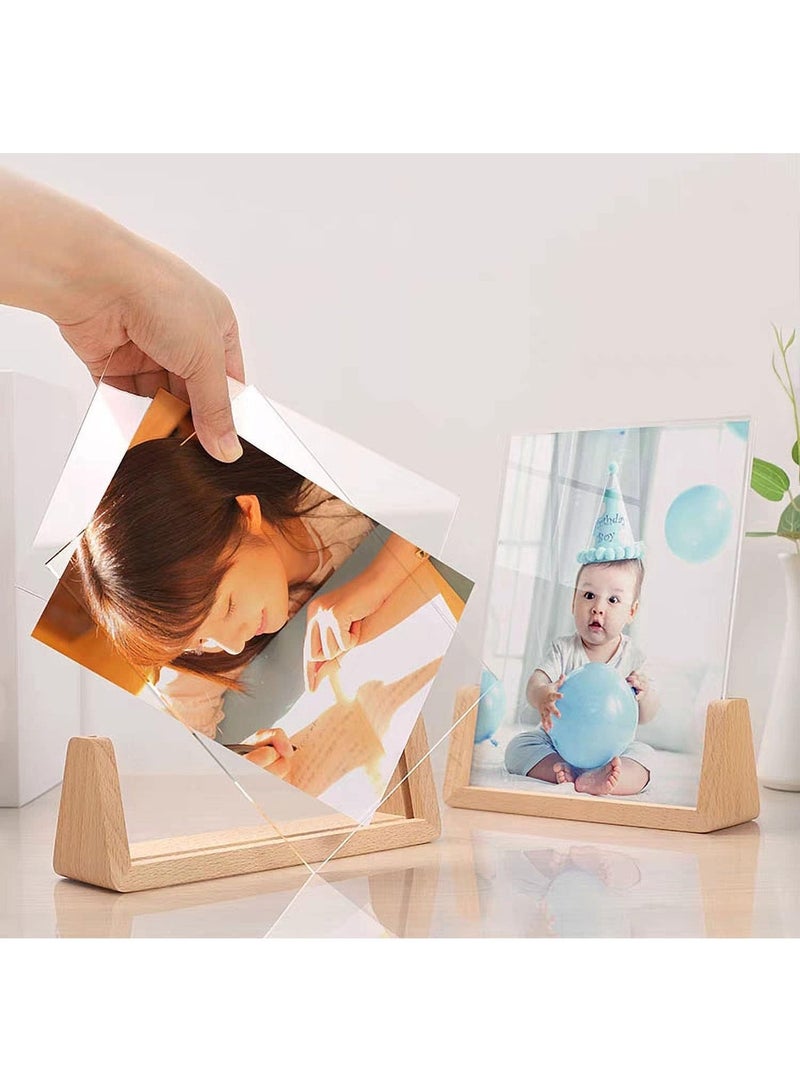 FASHION HOME Rustic Wood Picture Frame Wooden Photo Frames with Base U Shaped Double Sided High Definition Acrylic Covers Menu Holder Sign Card Stand for Tabletop or Desktop Display 1PC - Image 5