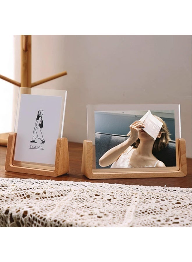FASHION HOME Rustic Wood Picture Frame Wooden Photo Frames with Base U Shaped Double Sided High Definition Acrylic Covers Menu Holder Sign Card Stand for Tabletop or Desktop Display 1PC - Image 2