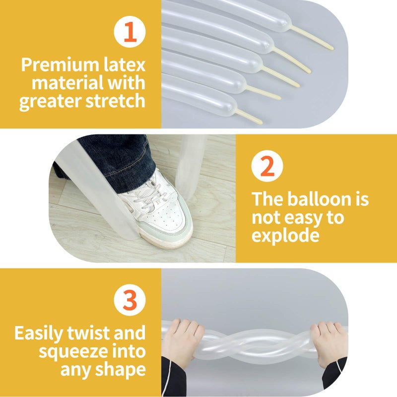 HYKJNBW 100Pcs Clear 260 Balloons, Long Balloon for Tying Balloon Arch, Long Skinny Clear Balloons for Twisting Ballons Animal balloons Birthday Party Wedding Festival Decorations - Image 3