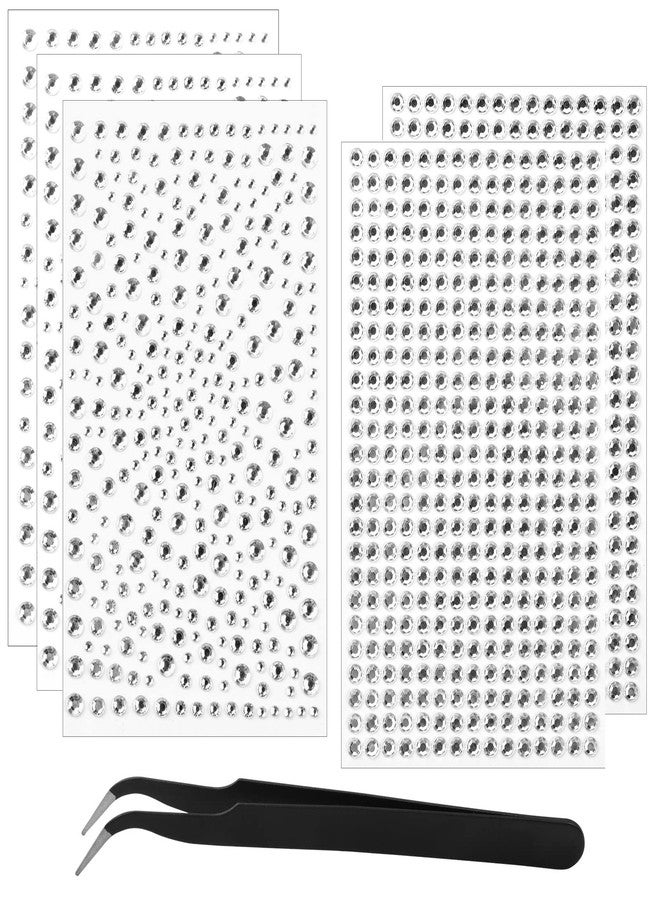 LiBiuty Nail Art Rhinestones 1725pcs Crystal Gem Stickers Jewels for Nails, Crafts, 4 Sizes Flat Back Round Self Adhesive Bling Jewels Stickers with Tweezer for Phone Case, Earrings, DIY(5 Sheets) - Image 1