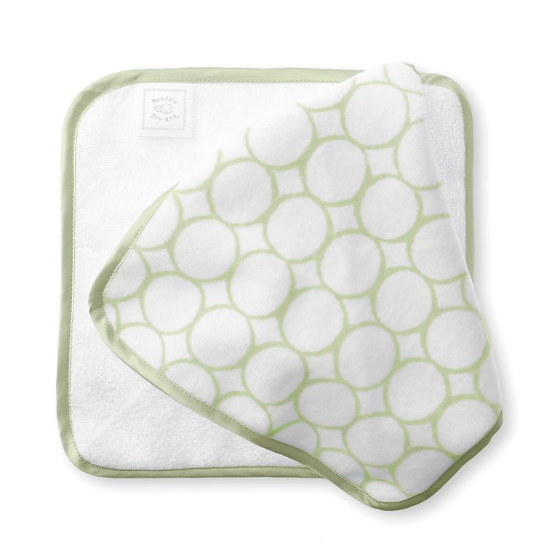 SwaddleDesigns Organic Cotton Terry Velour Washcloths for Baby/Toddler, Absorbent with Satin Trim, Set of 2, Kiwi Mod Circles - Image 2