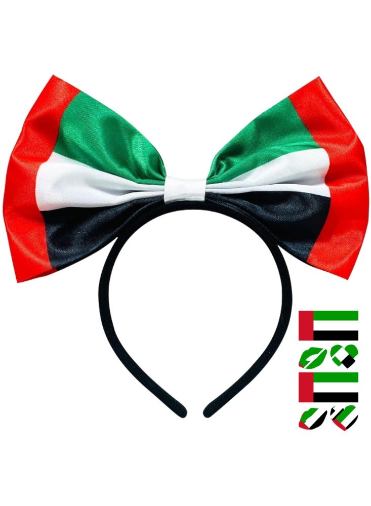 Oasisgalore UAE Flag Colours Festive Celebration Bow Headband, Pretty Girl Holiday Birthday Gift - Image 2