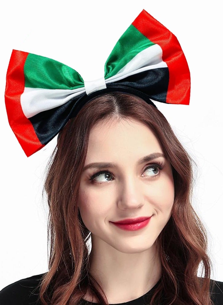 Oasisgalore UAE Flag Colours Festive Celebration Bow Headband, Pretty Girl Holiday Birthday Gift - Image 1