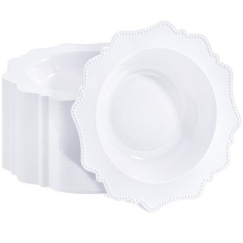 COLOSUS 60 Pack White Plastic Bowls 12 oz Disposable Soup Bowls Premium Plastic Dinner BowlsHeavyduty Dessert Salad Bowl for Party Wedding Dinner and Catering - Image 1