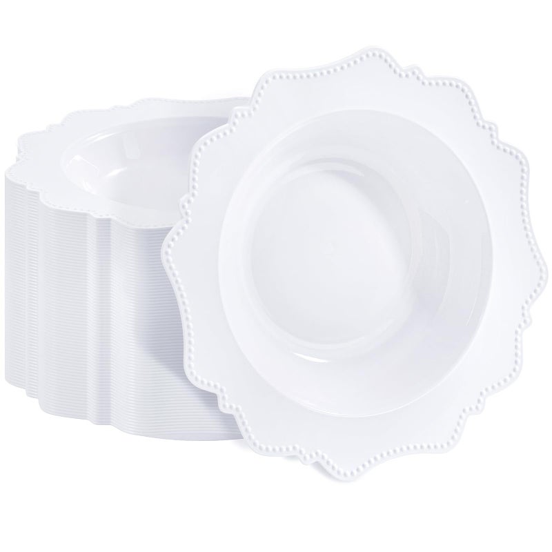 COLOSUS 60 Pack White Plastic Bowls 12 oz Disposable Soup Bowls Premium Plastic Dinner BowlsHeavyduty Dessert Salad Bowl for Party Wedding Dinner and Catering - Image 2