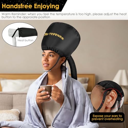 TEPENAR Bonnet Hood Hair Dryer Attachment by TEPENAR - Adjustable Extra Large Soft Bonnet with Chin Strap Use For Deep Conditioning Hair Styling and Drying - Image 5