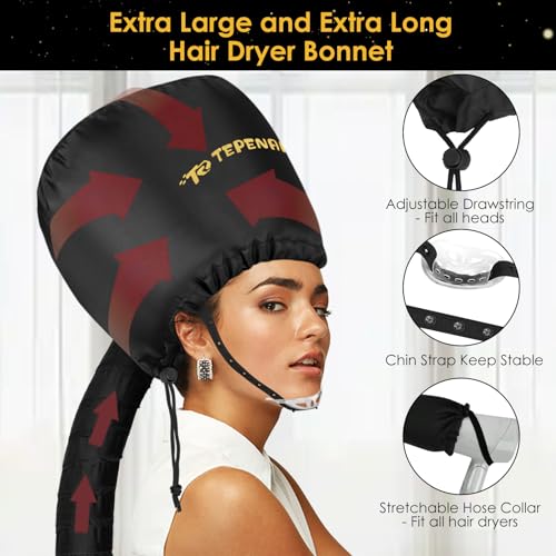 TEPENAR Bonnet Hood Hair Dryer Attachment by TEPENAR - Adjustable Extra Large Soft Bonnet with Chin Strap Use For Deep Conditioning Hair Styling and Drying - Image 2