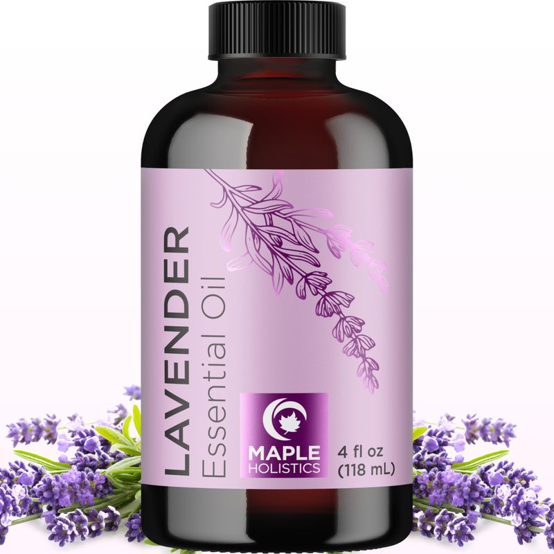 Maple Holistics Pure Lavender Essential Oil - Lavender Oil for Hair Skin and Nails Plus Aromatherapy Diffusers Humidifiers Linens and Baths for at Home Spa Self Care - Premium Grade Non-GMO in Glass Bottle (4 Fl Oz) - Image 1