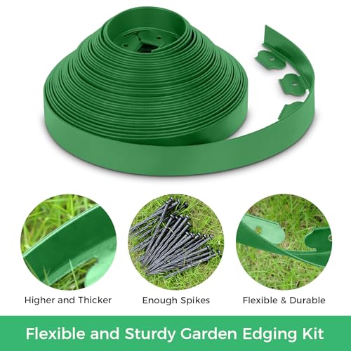 FunFanso 2-Inch x 33 FT Landscape Edging Border with 50 Spikes, Garden Edging Lawn Edging Border Kit, Plastic Edging Border Flexible for Garden Flower Beds Lawn Yard Pathway (Green) - Image 5