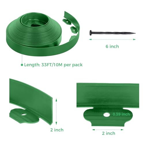 FunFanso 2-Inch x 33 FT Landscape Edging Border with 50 Spikes, Garden Edging Lawn Edging Border Kit, Plastic Edging Border Flexible for Garden Flower Beds Lawn Yard Pathway (Green) - Image 4