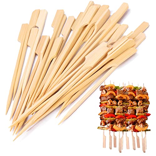 Bamboo Skewers 8 inch 100pcs Shish Kabab Sticks Wide Flat Paddle Wooden Skewers for Barbeque Grilling Appetizers Food Picks Cocktail Picks for Party