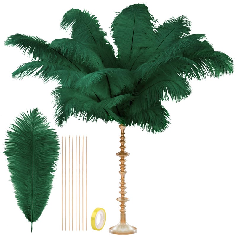 CROWN GUIDE Black Ostrich Feathers Bulk 10 Pieces Making Kit 28 Inch Long Large Feathers for Crafts Vase Centerpieces Feather Lamp Wedding Party Pack Flower Arrangement Home Decoration Green - Image 2