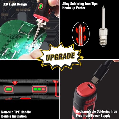 FrogBro Upgrade 11W 2500mAh Cordless Soldering Iron Kit, Max 968℉ Fast Heating Portable, USB Rechargeable High Capacity with Touch Sensor & LED Spotlight - Image 4