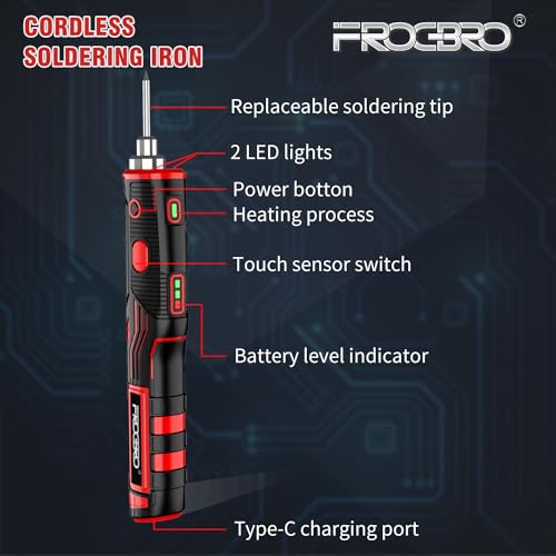 FrogBro Upgrade 11W 2500mAh Cordless Soldering Iron Kit, Max 968℉ Fast Heating Portable, USB Rechargeable High Capacity with Touch Sensor & LED Spotlight - Image 5