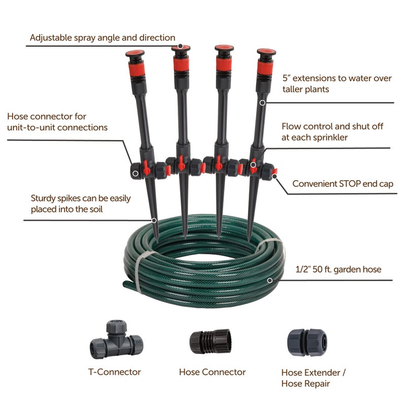 Eden 98063 Multi-Adjustable Flex Design Above Ground Irrigation Garden Sprinkler System, Sprinkler & Hose, DIY Plant Watering Set - Image 3