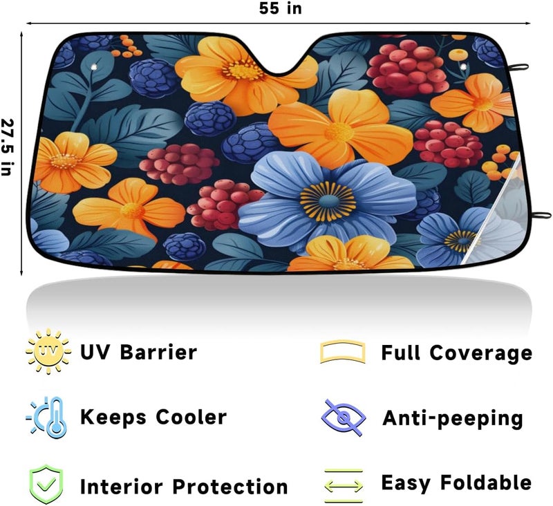 Flower Car Windshield Sunshade, Foldable Sun Shield Keep Your Vehicle Cool, Leaf Plant - Image 3