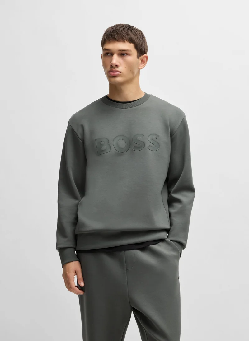 BOSS Stretch-cotton sweatshirt with sandwich logo
