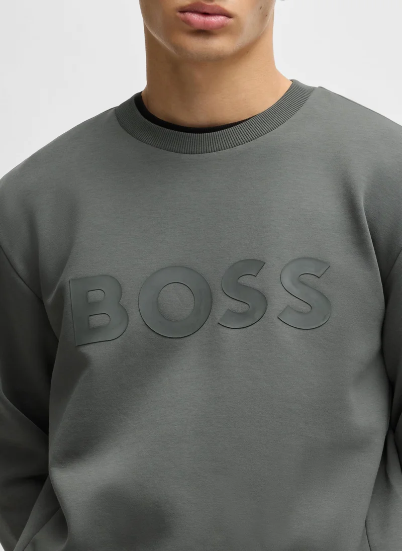BOSS Stretch-cotton sweatshirt with sandwich logo