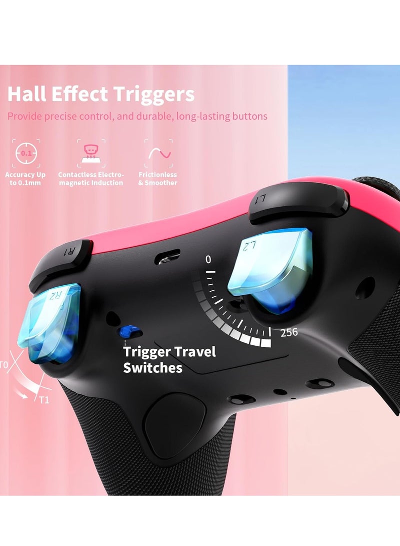 AceGamer وحدة تحكم بلوتوث لاسلكية 2.4G أورا لوندوز PC / سويتش / ستيم / iOS / أندرويد، جيمباد PC جويستيك مع جويستيك تأثير هول، زر خلفي قابل للبرمجة، محرك رنان خطي (وردي) - Image 4